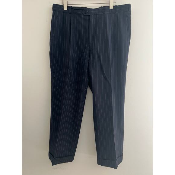 Holland & Sherry 100% Wool 2 Pc Suit Dark Blue Pastel Pinstripes Size 40 36 JP - Picture 8 of 12
